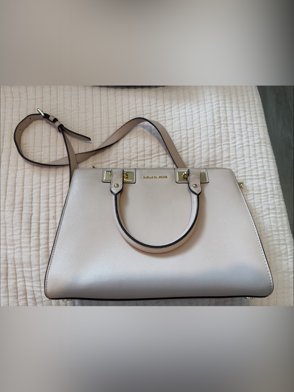 Michael Kors Blush Saffiano Leather Satchel with Gold Hardware
